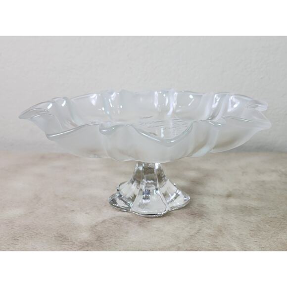 Mikasa Pedestal Footed Bon Candy Cookie Dish Clear Frosted Christmas 9 1/2" x 4" - Picture 4 of 14